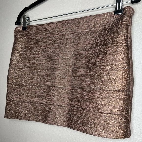 Haute Hippie Bronze Brown Metallic Bondage Bandage Mini Skirt Sz M - Picture 14 of 15